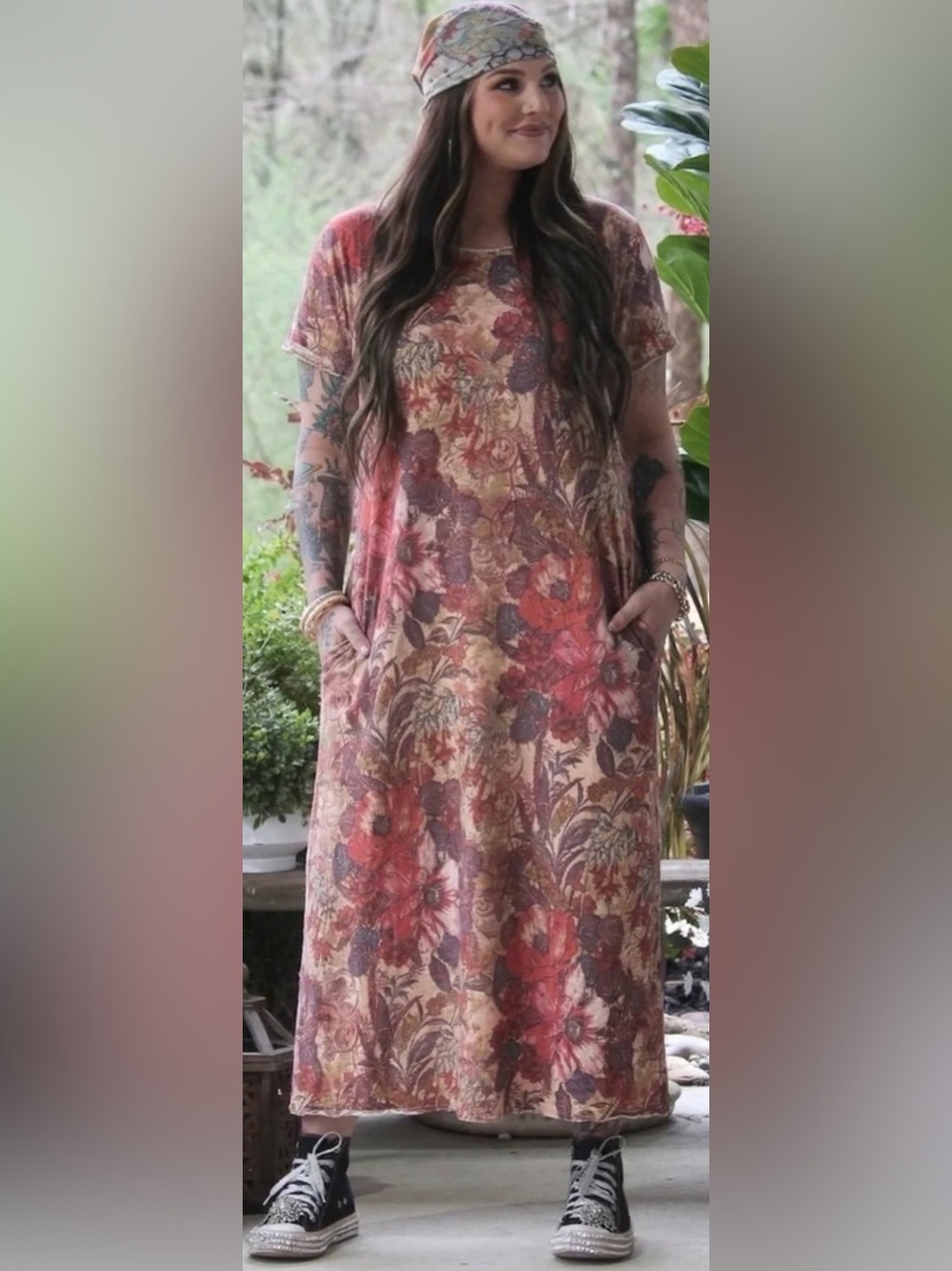 Beautiful 😍 Floral Maxi Dress in Rust and Cream. Comfy and 💯 cotton.